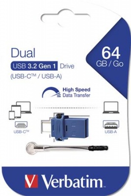 Pendrive, 64GB, USB 3.2+USB-C adapter, VERBATIM "Dual"